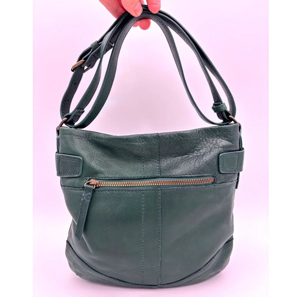AMERICAN LEATHER CO. Leather Bucket Bag Elton Handbag Hobo Crossbody Green